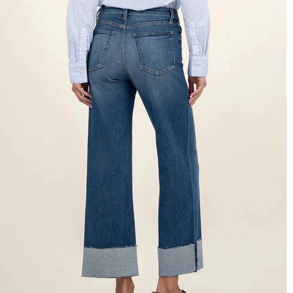 Kut Classic Blue Wide-Leg Jeans Size 16 High Rise Denim Sienna Cuff Plus Jeans - Picture 1 of 11